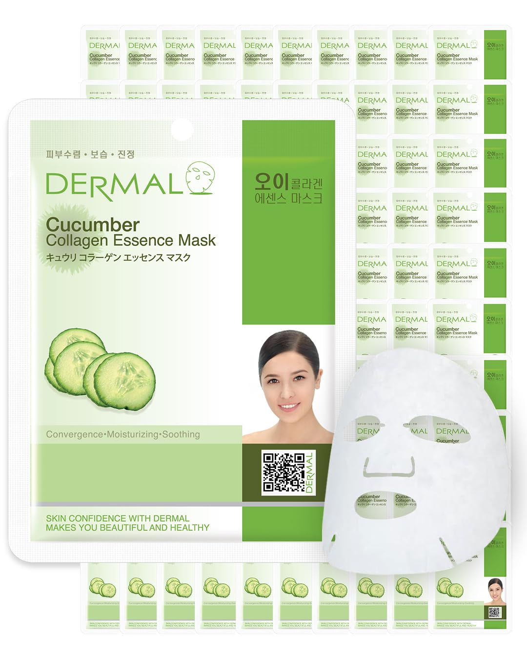 Dermal Cucumber Collagen Essence Facial Mask - 100 Sheet Pack, Soothing & Moisturizing