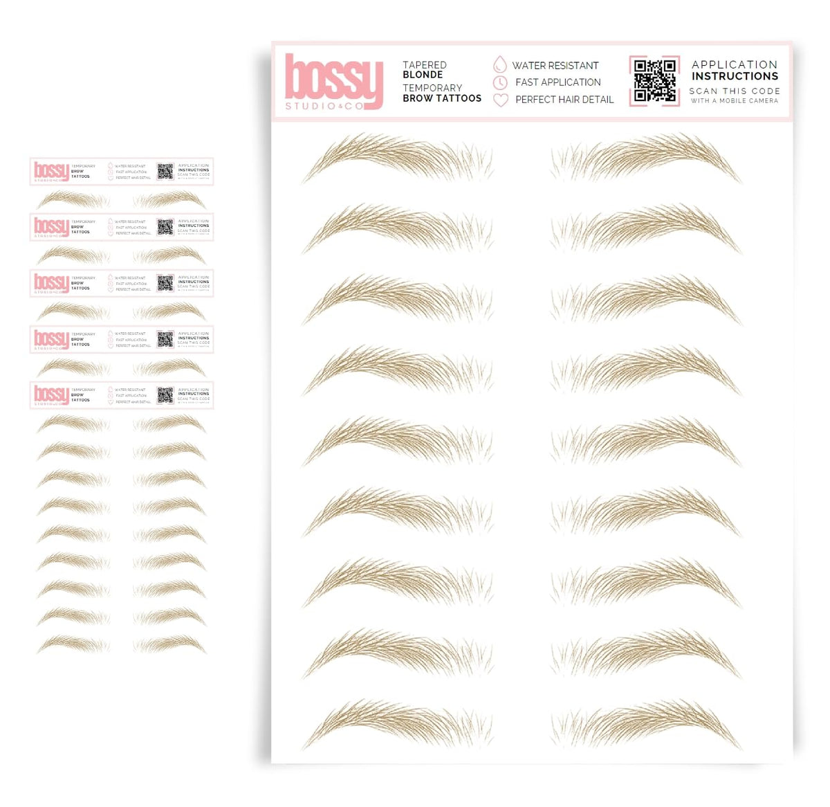 Brows By Bossy 5 Pack Waterproof Eyebrow Tattoos, Tapered Blonde Instant Transfer Stickers