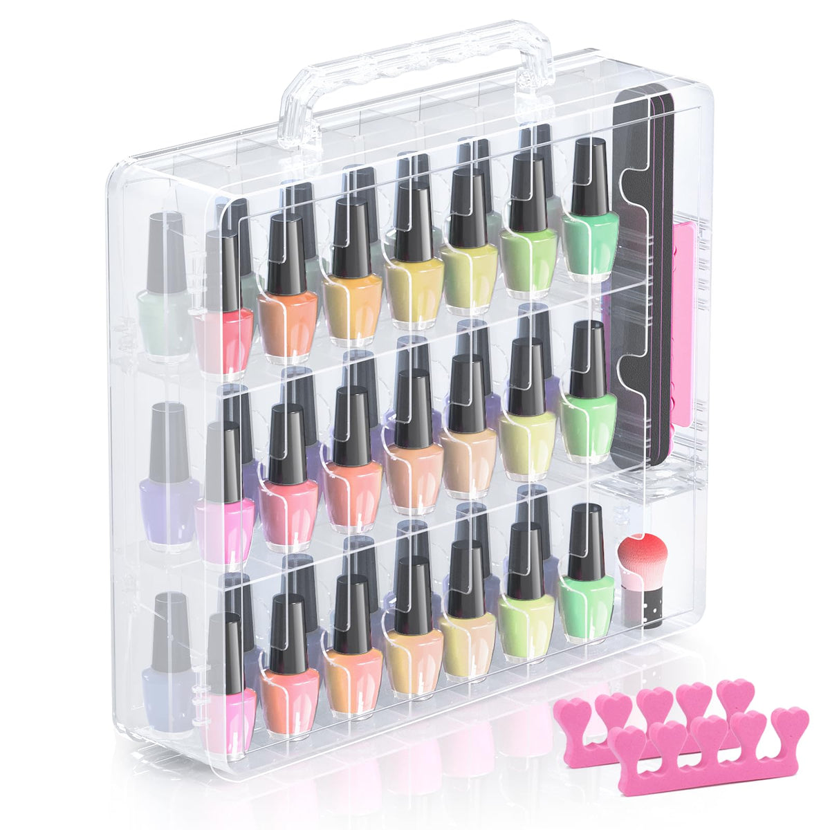 Beloving Nail Polish Organizer for 48 Bottles, Adjustable Divider, Clear Plastic Storage Case