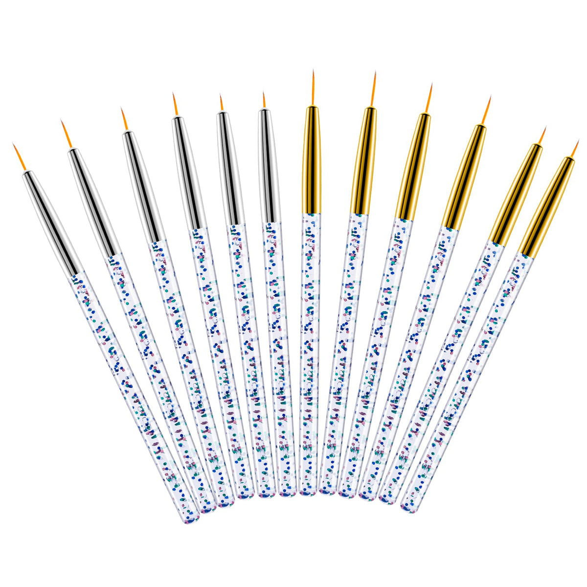 Wllhyf 12-Piece Eyeliner Brush Set - Fine Point Applicators For Gel & Liquid Eyeliner, Silver/