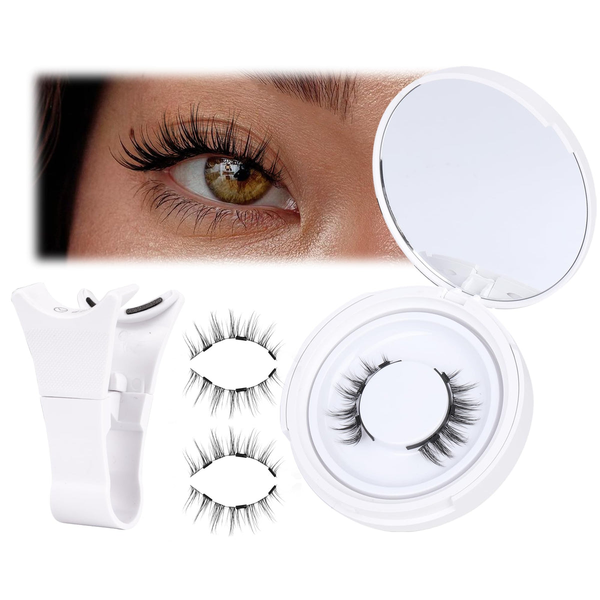 Jimire Natural Magnetic Eyelashes - Reusable Wispy Lashes With Applicator, No Glue Needed, Black