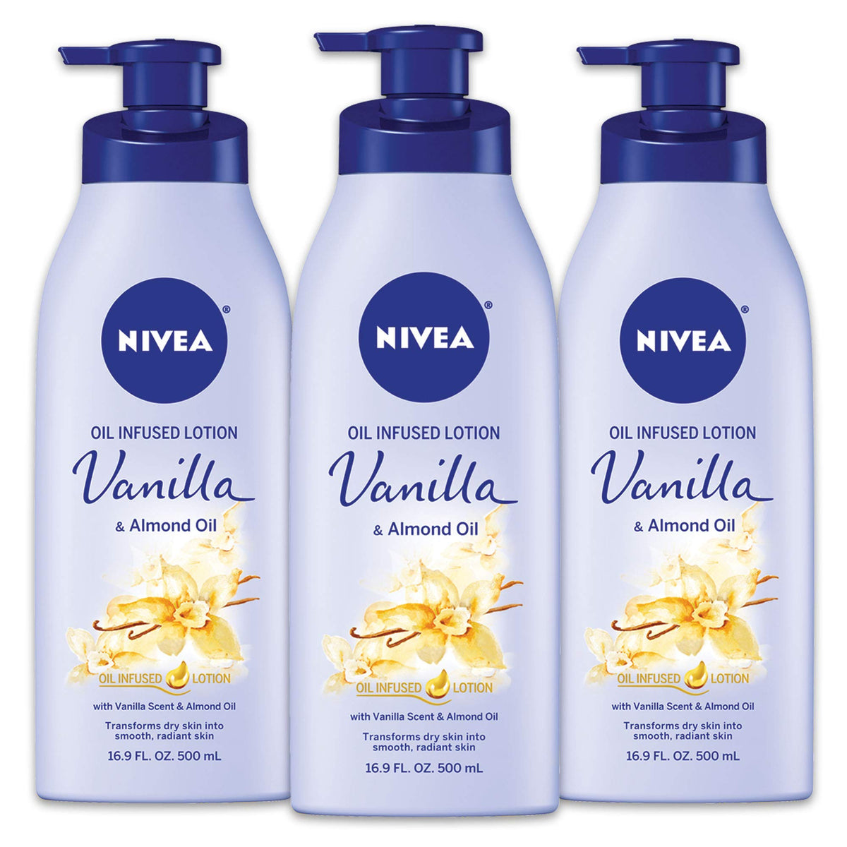 Nivea Vanilla & Almond Oil Body Lotion, 50.7 Fl Oz, Moisturizing, Pack Of 3