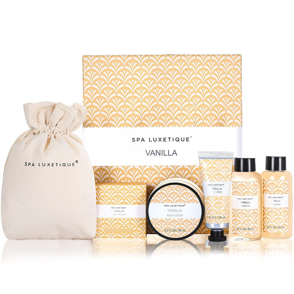 Spa Luxetique 6Pc Vanilla Bath Gift Set For Women - Lotion, Shower Gel, Bubble Bath & Hand Cream