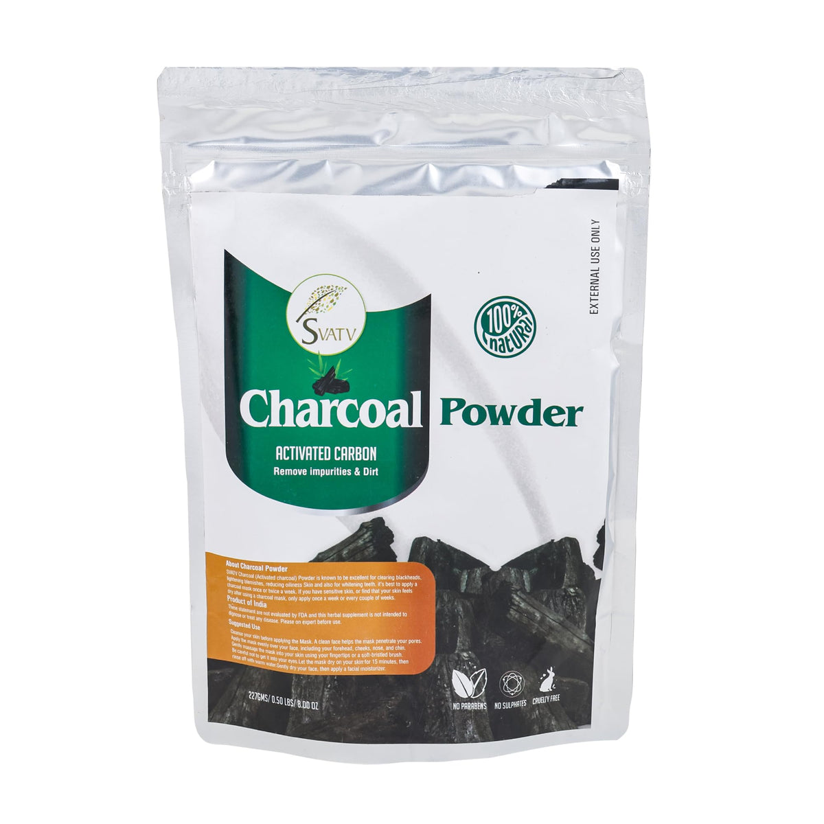 Svatv Activated Charcoal Powder For Face Masks & Dental Care - 227G, Brightening & Oil Control