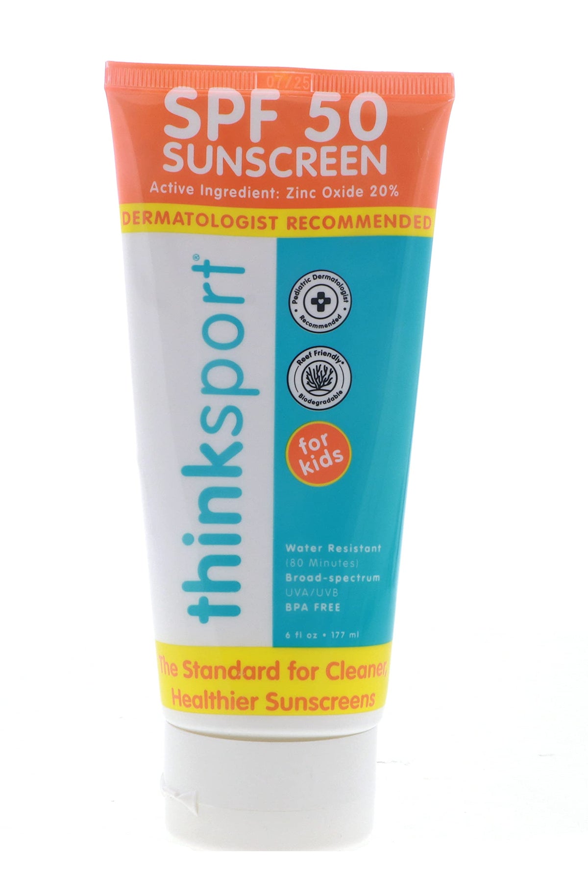 Thinksport Kids Sunscreen 6Oz - Spf 50+ Water Resistant, Safe For Sensitive Skin