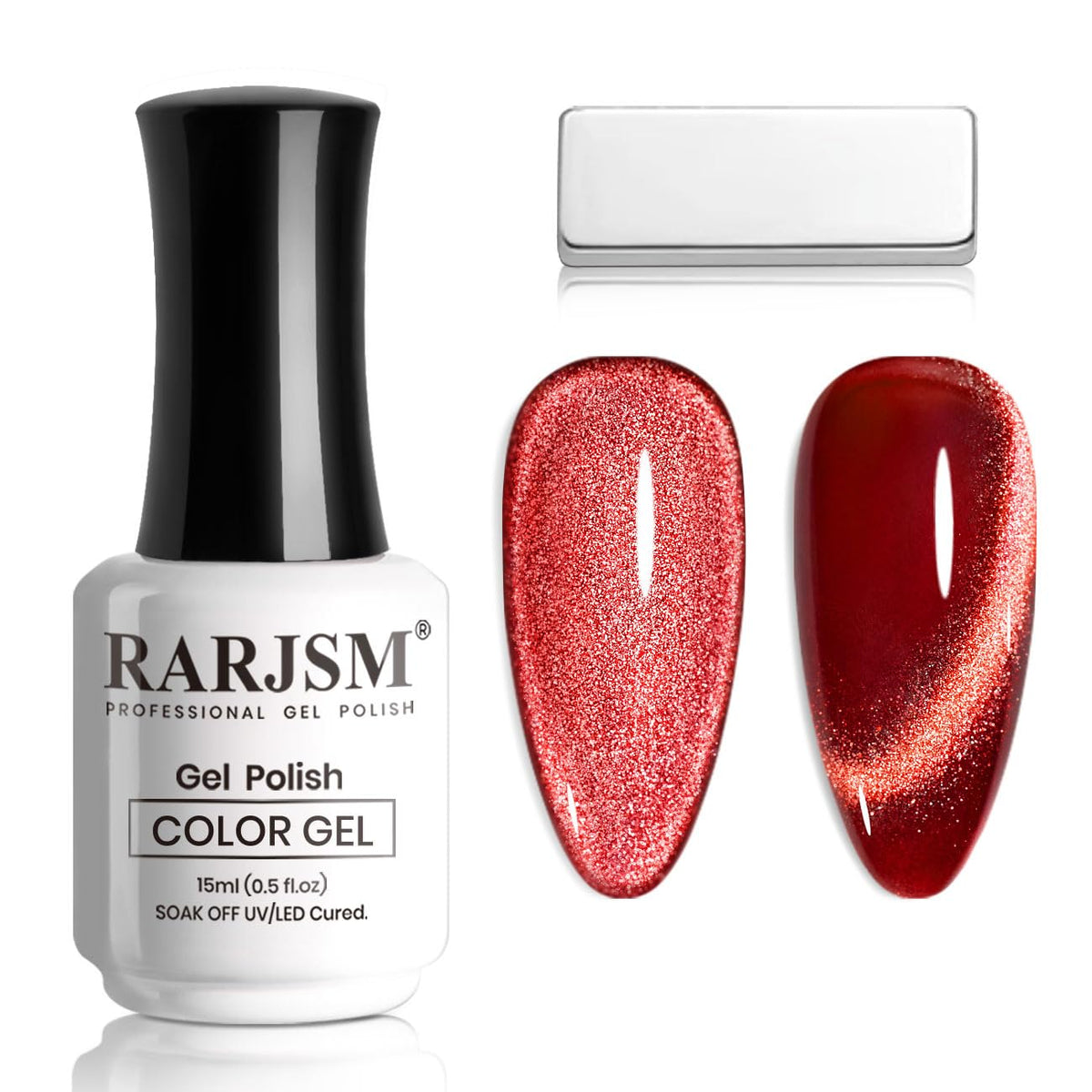 Rarjsm Brown Red Cat Eye Gel Nail Polish 15Ml - 9D Galaxy Glitter With Magnetic Stick