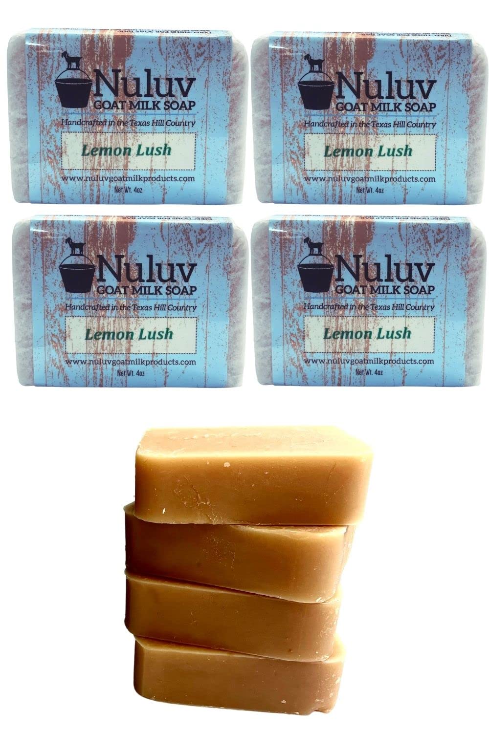 NULUV Goat Milk Bar Soap, Natural Skin Cleanser, Ecofriendly, 4-Pack, Lemon Lush, All Skin Types