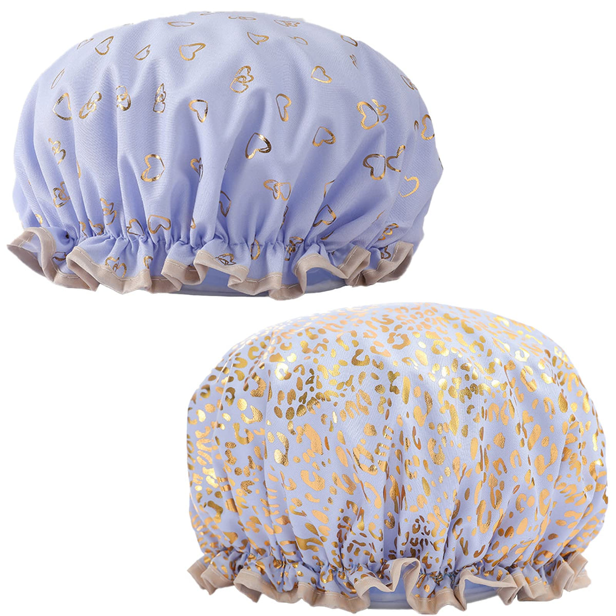 Qeuly Waterproof Shower Cap 2 Pack - Reusable Lilac Bathing Hat With Peva Lining For Women