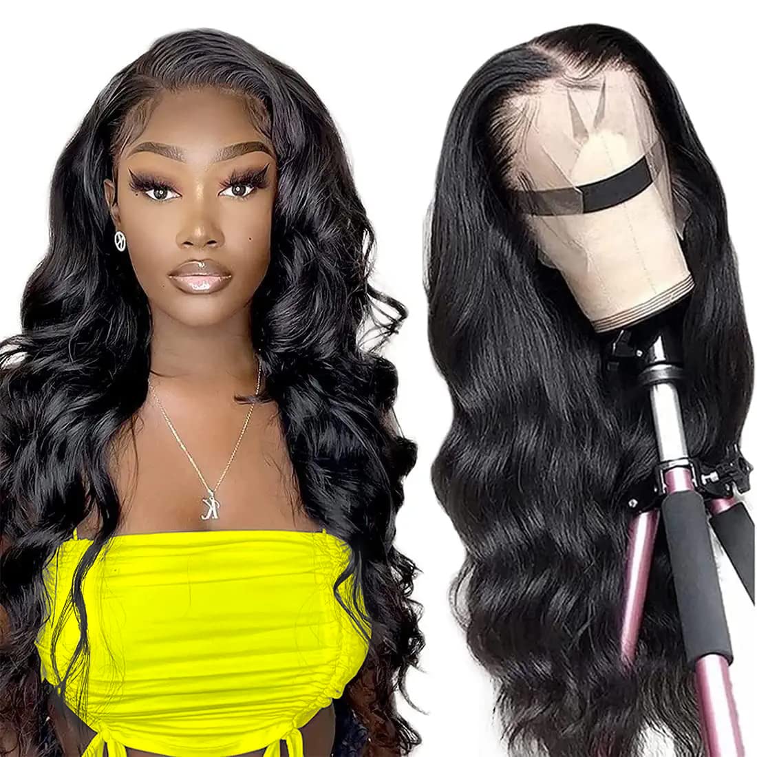 Iupin 13X4 Lace Frontal Wig For Black Women, 24&quot; Body Wave, 180 Density Human Hair, Pre