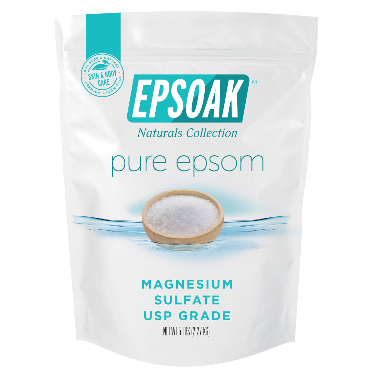 Epsoak Epsom Salt 5 Lb Resealable Bag - Unscented Magnesium Sulfate Usp, Made In Usa