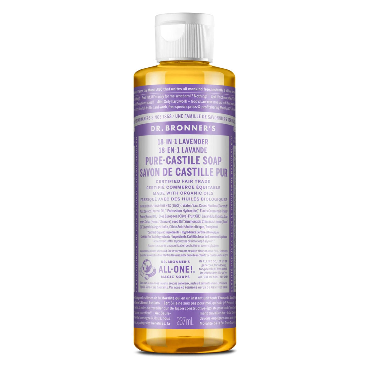 Dr. Bronner'S Pure-Castile Soap Lavender 8Oz - Organic, Vegan, 18-In-1 Uses, Non-G