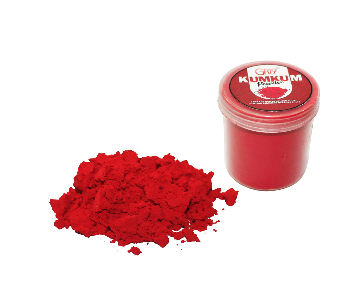 Gri9 Indian Dark Red Kumkum Powder For Makeup & Rituals - 0.90 Oz (Sindoor, Kumkuma)