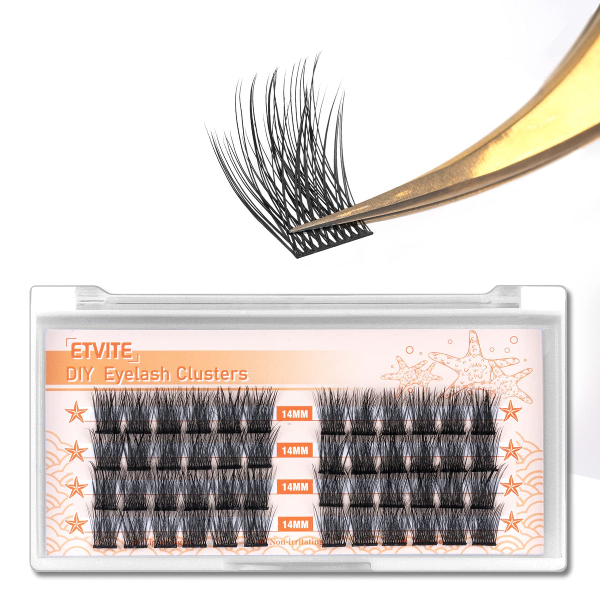 ETVITE DIY Eyelash Extensions - 48 Clusters, 3D C Curl, Wispy, 10mm Glamour