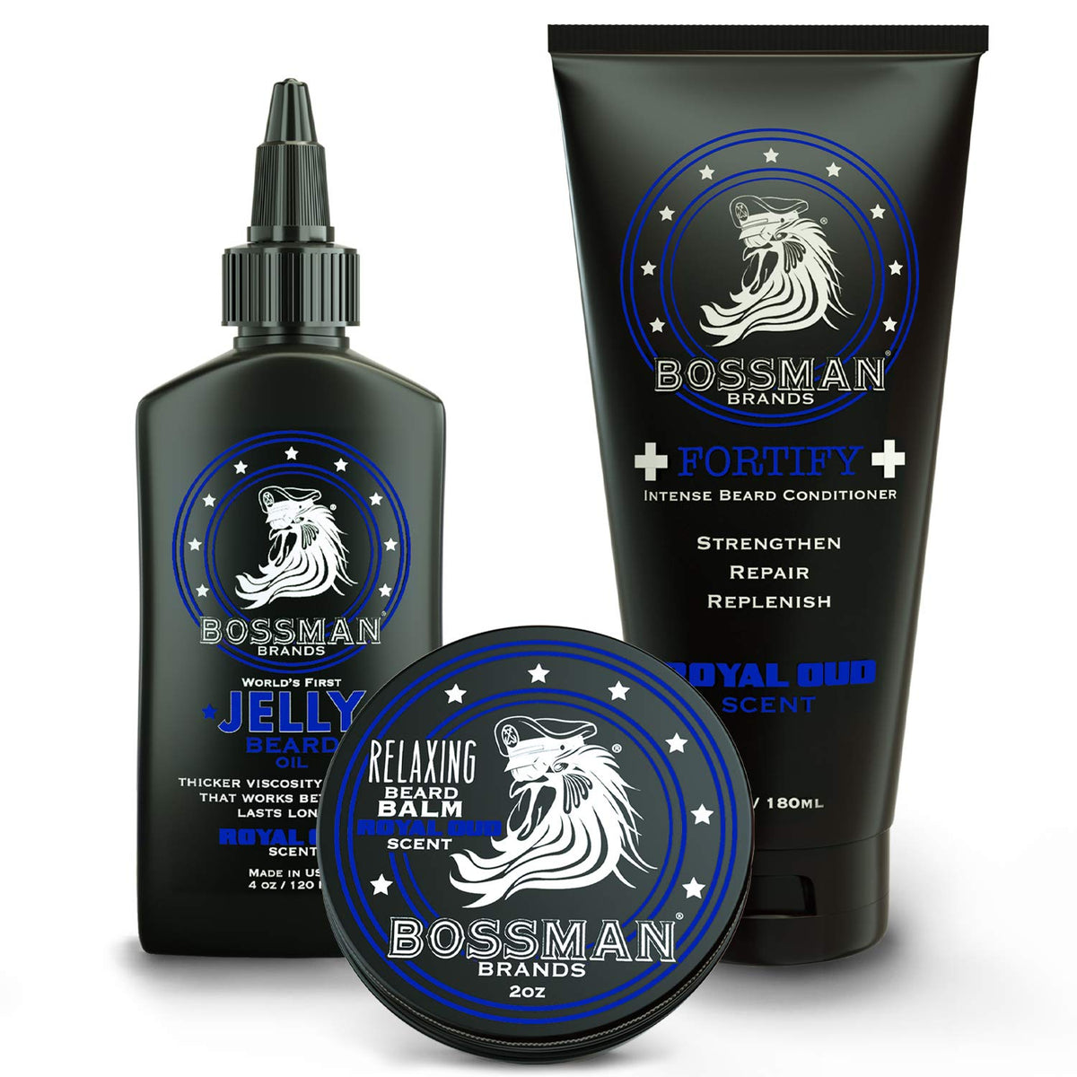 Bossman Essentials Beard Kit - Beard Oil, Conditioner, Balm For Growth & Grooming (Royal Oud)