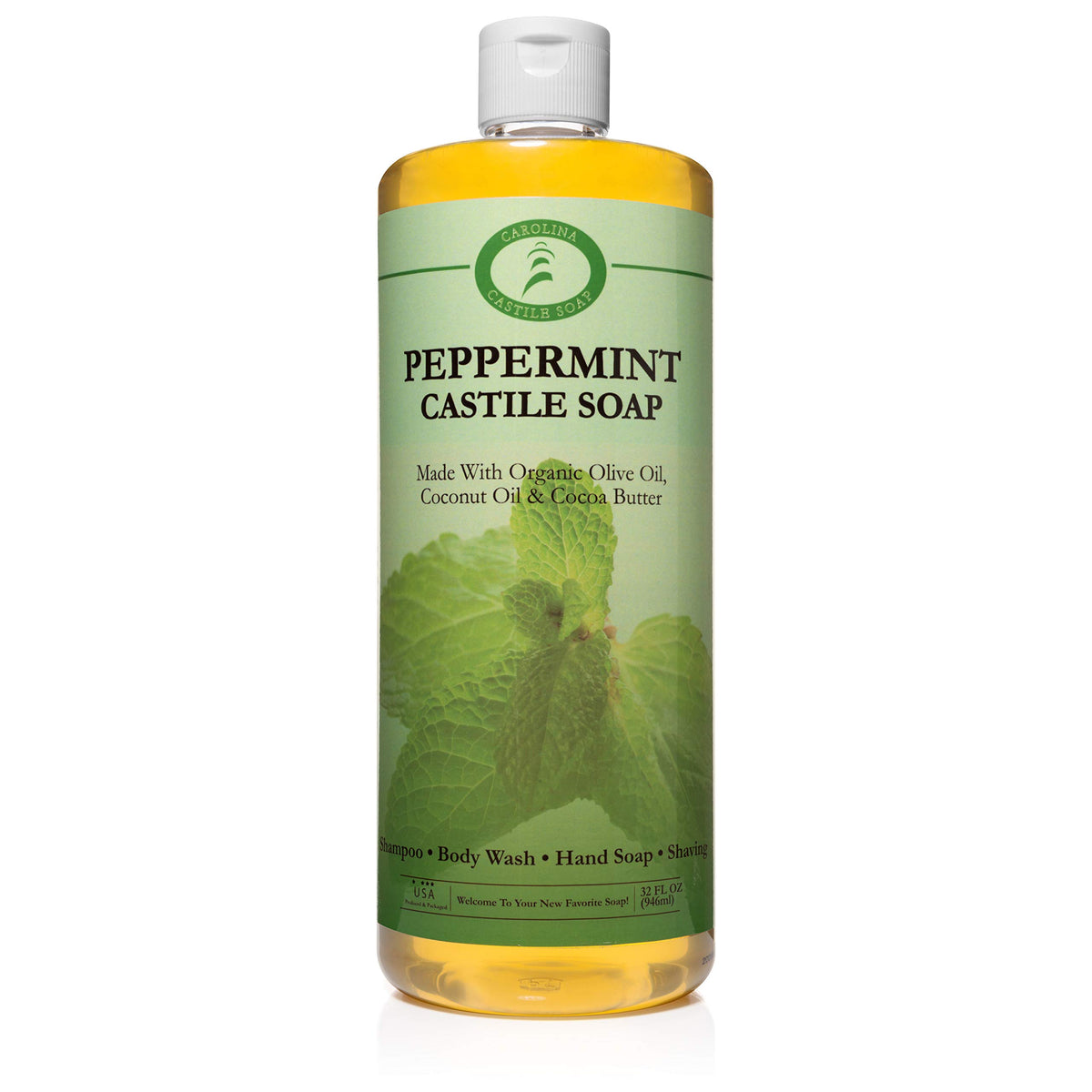 Carolina Castile Soap Peppermint Liquid - Organic 32 oz Skin-Softening Body Wash