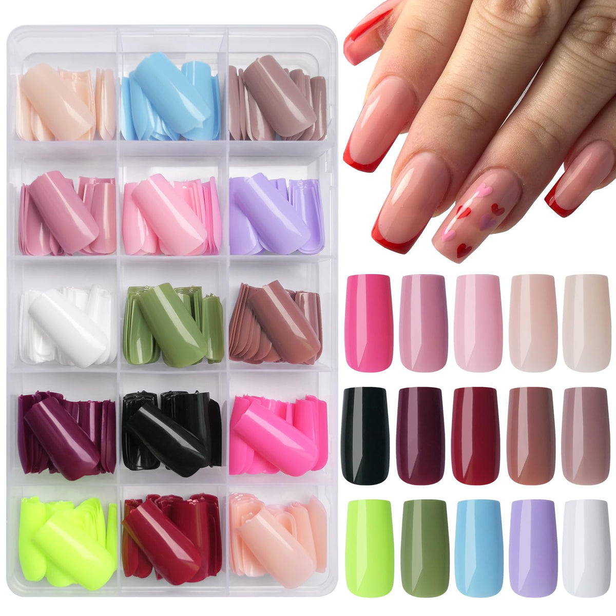 Loveourhome 360Pc Glossy Medium Square Press On Nails - Tapered Square Acrylic Nail Tips