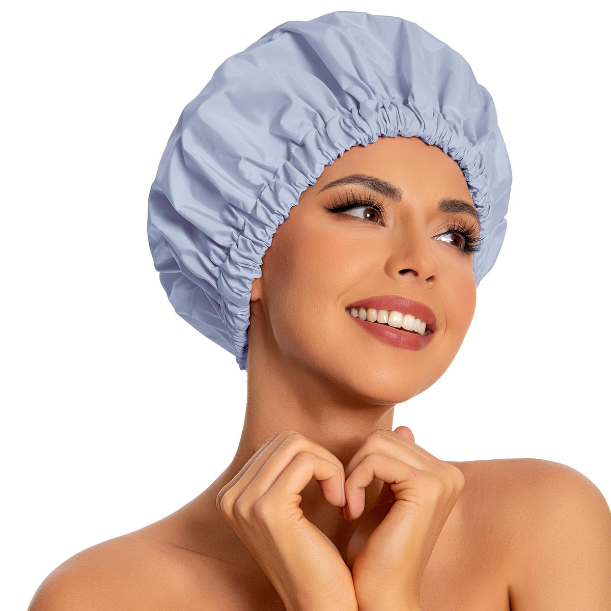 Edoneery Gray Reusable Shower Cap For Women - Waterproof Elastic Band Bath Hair Hat For Long Hair