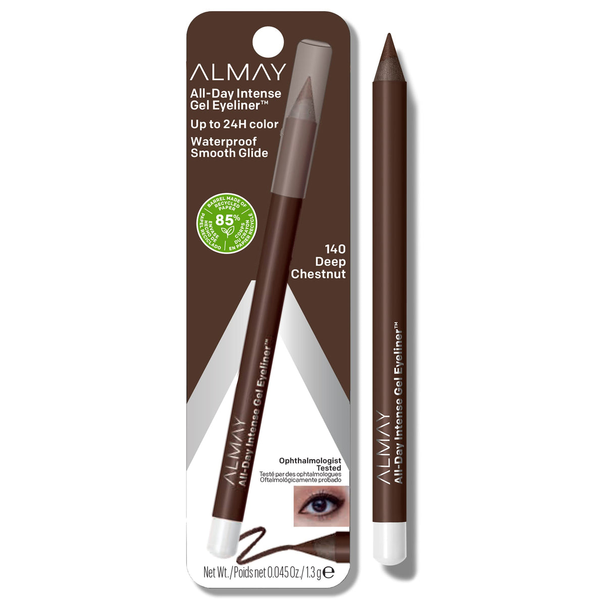 Almay Waterproof Gel Eyeliner Pencil, Fade-Proof, 140 Deep Chestnut, 0.045 Oz, Easy To Shar