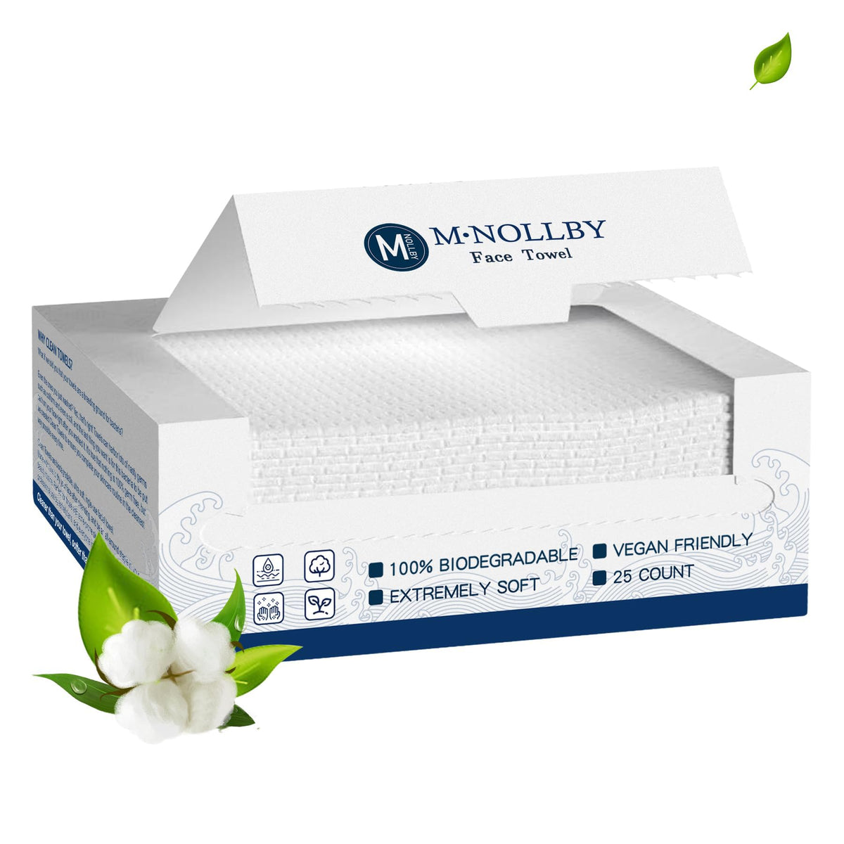 M·Nollby Biodegradable Disposable Face Towels - Xl Soft Makeup Remover Wipes, 25 Count