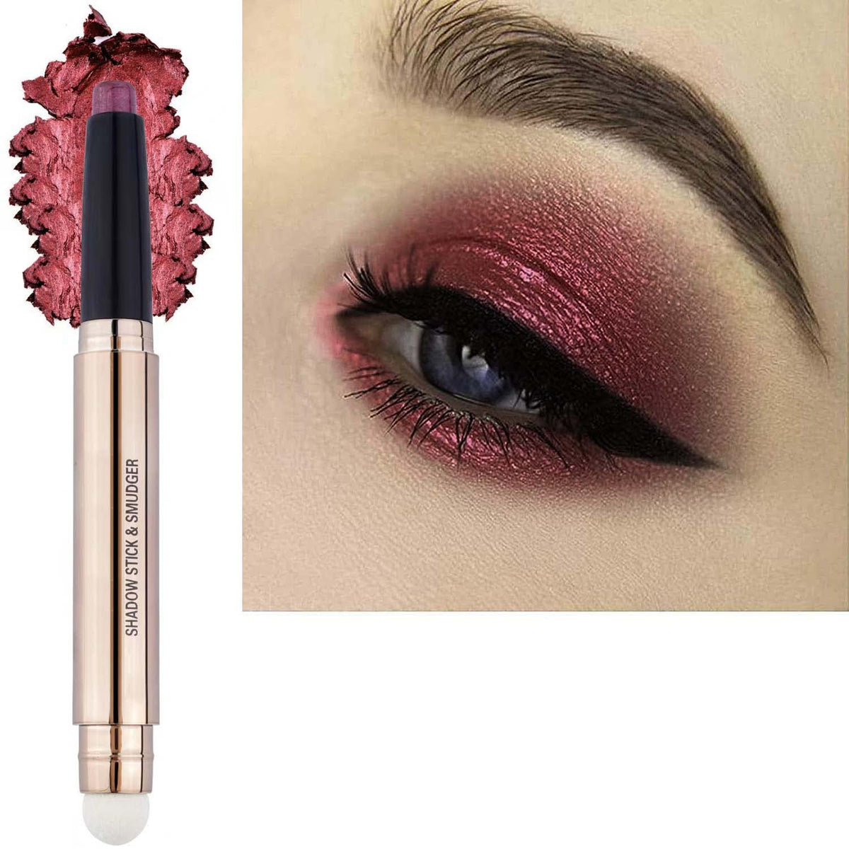 Saubzean Romantic Red Shimmer Eyeshadow Stick, Waterproof Matte Cream Eye Shadow Pencil, 1 Count