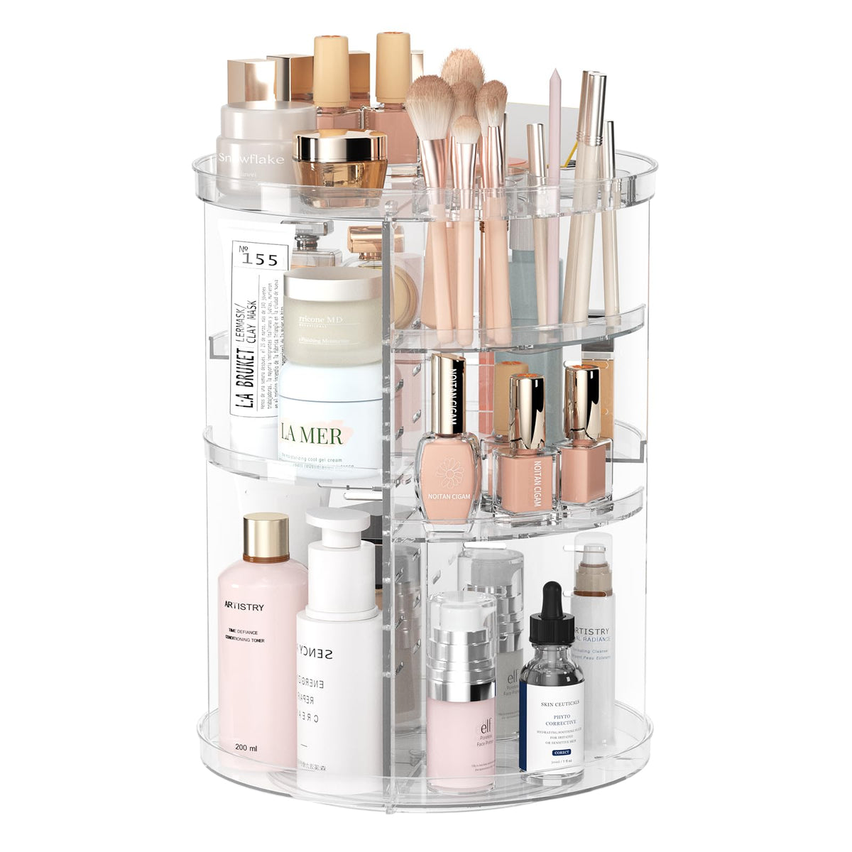 Jiavarry Clear Rotating Makeup Organizer - 8 Adjustable Layers Cosmetic Display Case For Vanity