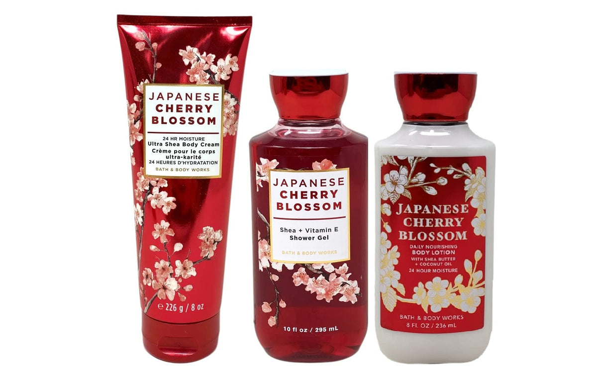 Bath & Body Works Japanese Cherry Blossom Gift Set - Lotion, Cream & Shower Gel - 3 Piece Set