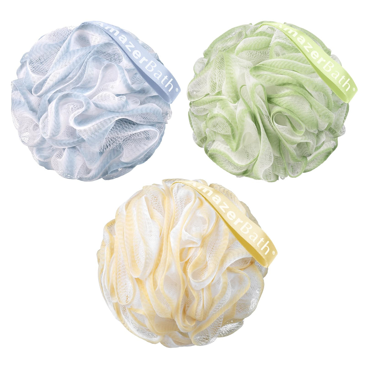 Amazerbath Loofah Sponge Set Of 3 - Tranquil Tints Trio Body Scrubber For Men & Women