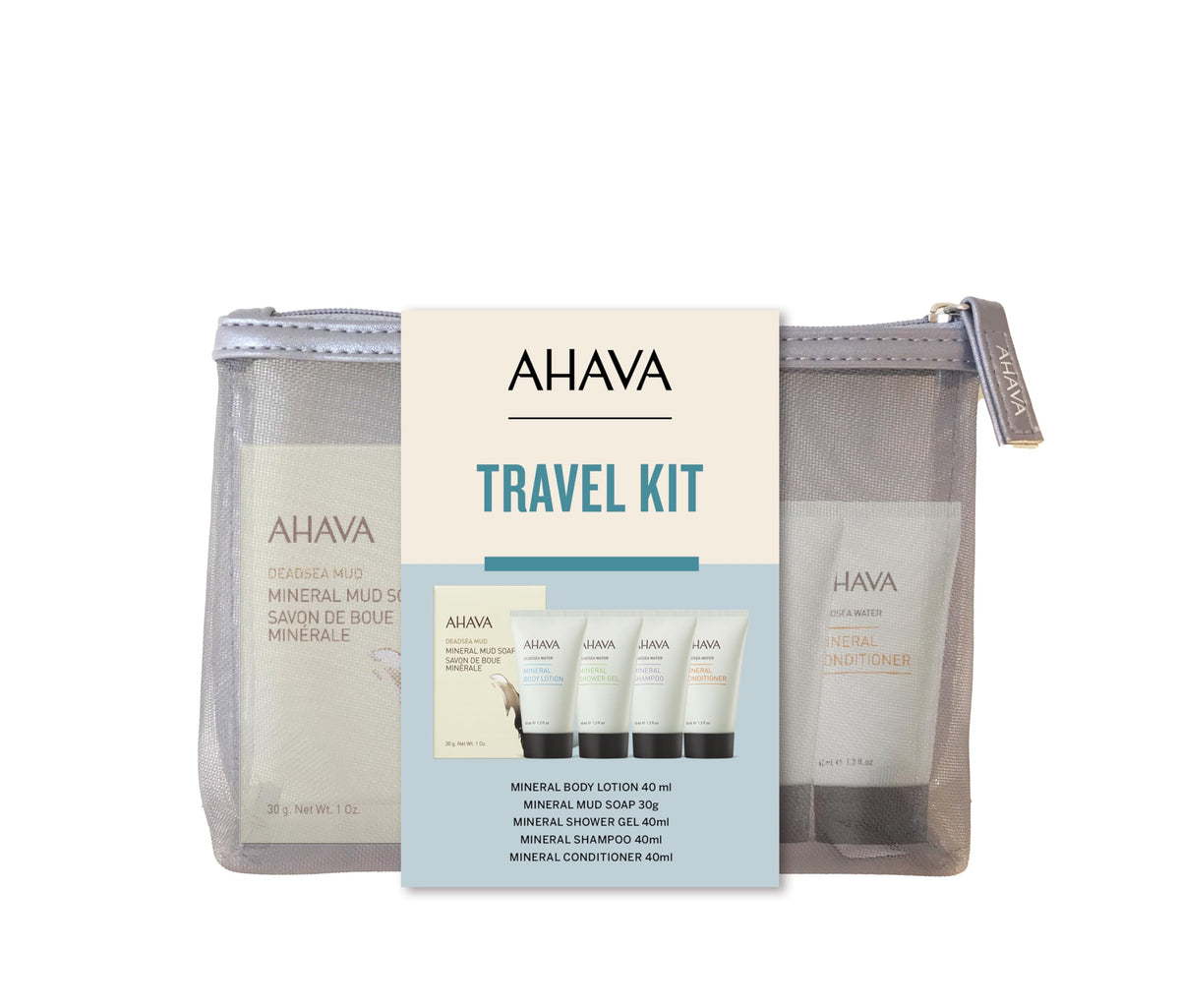 Ahava Travel Kit - Dead Sea Mineral Lotion, Shower Gel, Conditioner, Shampoo & Mud Soap