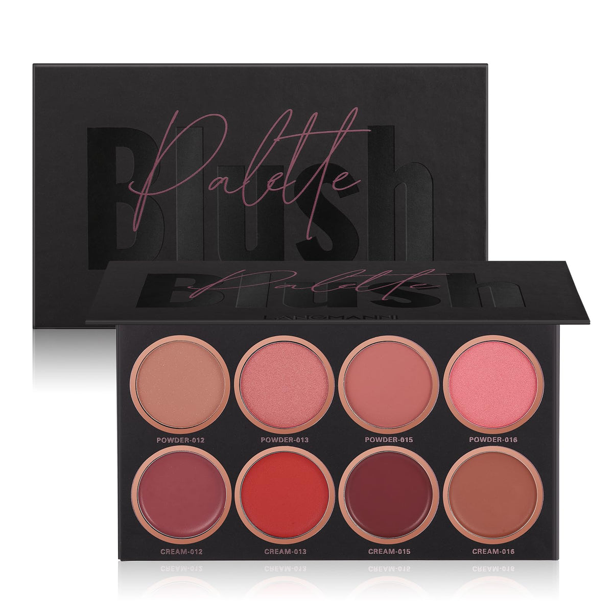 Langmanni 8 Colors Blush Palette - 4 Powder & 4 Cream Blush For Natural Makeup, Contour & Highlight