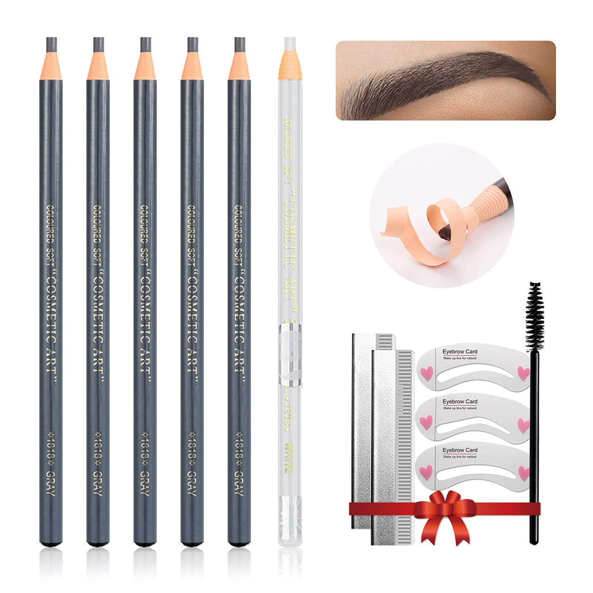 Lsxia Waterproof Eyebrow Pencil Set - Microblading Kit With 5 Gray + 1 White Eyeliner