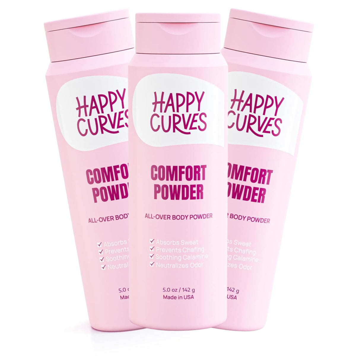 Happy Curves Talc-Free Anti-Chafe Body & Foot Powder, 5Oz (3-Pack) - Deodorant For Women