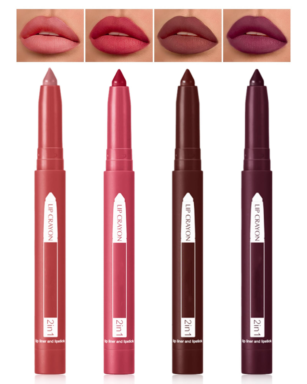 Lysdefeu Matte Lipstick Lipliner Set - 4 Pcs Waterproof Crayon Pen, Long Lasting Makeup Gift