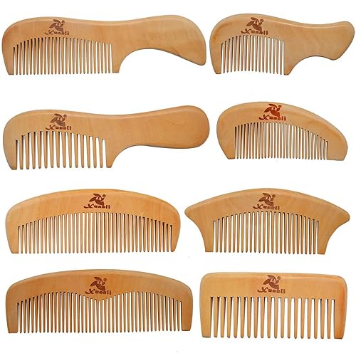 SATOHA Xuanli® 8 Pcs Peach Wood Hair Comb Set - Anti-Static & Handmade Beard/Head Hair Brushes