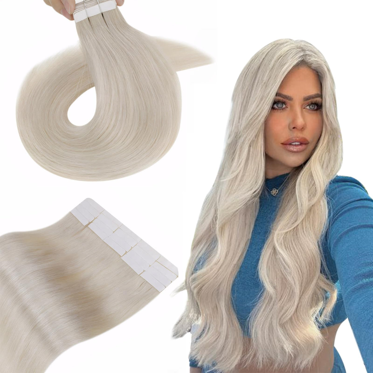 Hetto Blonde Tape In Hair Extensions 18&quot; Real Human Hair #60 20Pcs 50G Invisible Tape