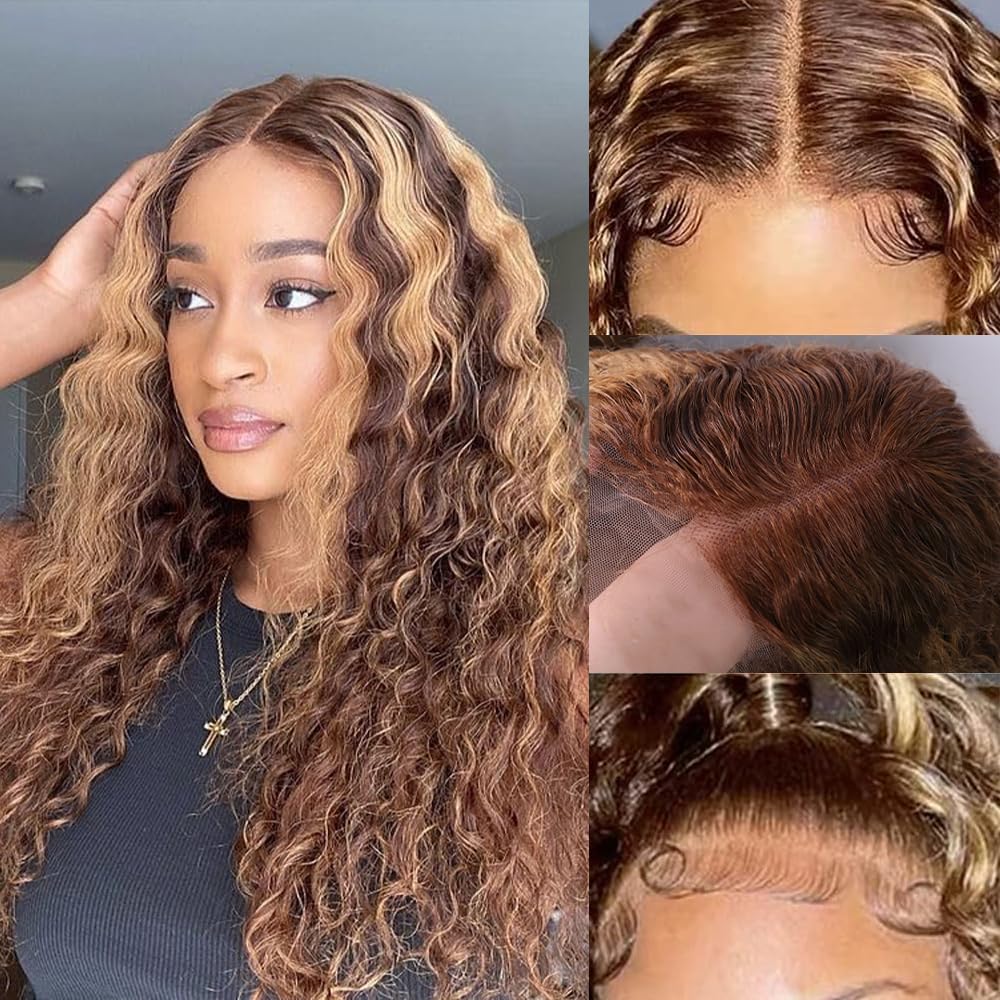 Azibo 13X5 Full Lace Front Wig, 20&quot; Human Hair, 200% Density, Honey Blonde Water Wave