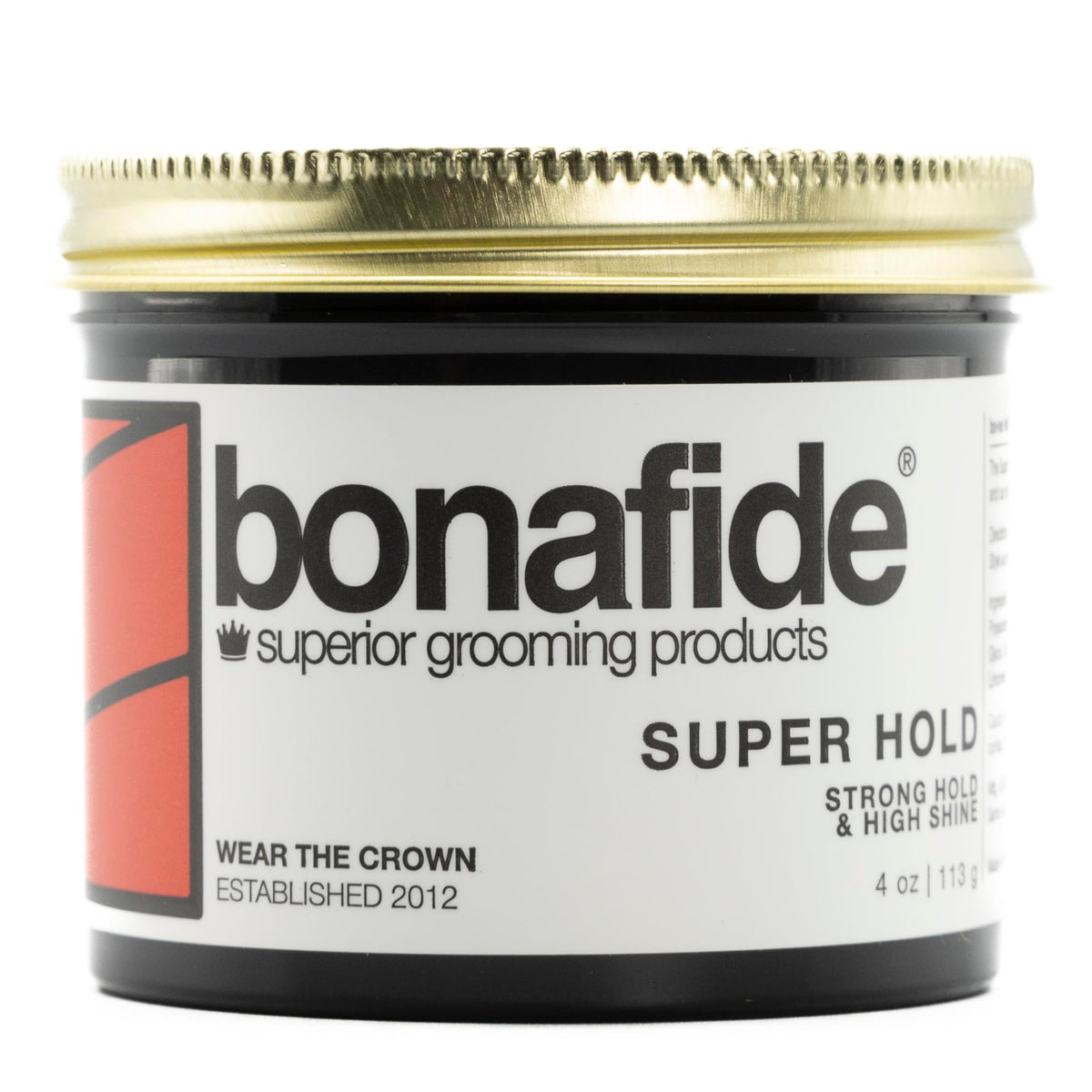 Bona Fide Pomade Super Hold, 4 Oz - Strong Hold, High Shine, Water-Based, Easy Washout, Grapefruit