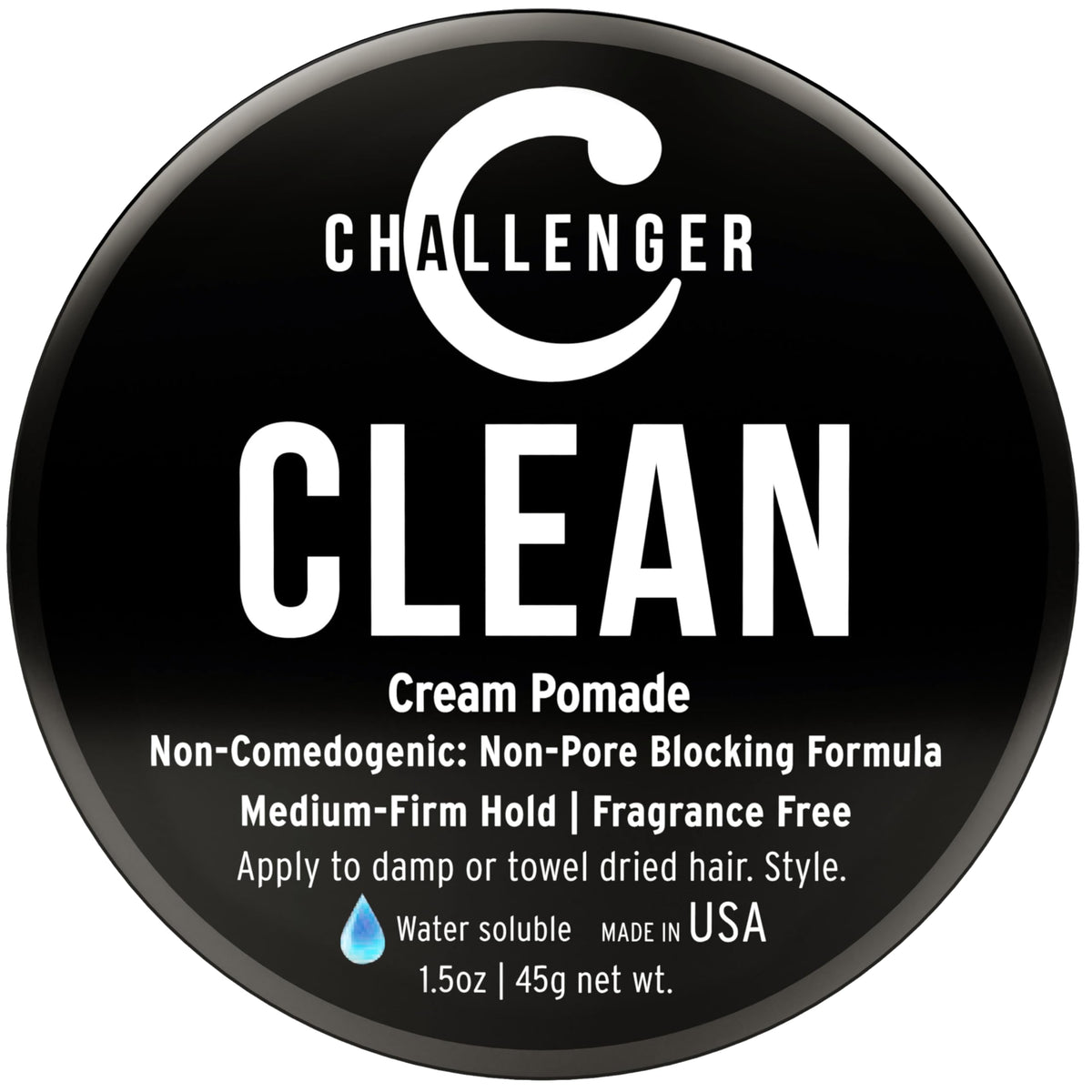 Challenger Fragrance Free Cream Pomade - Unscented Hair Gel, Medium Hold, 1.5oz