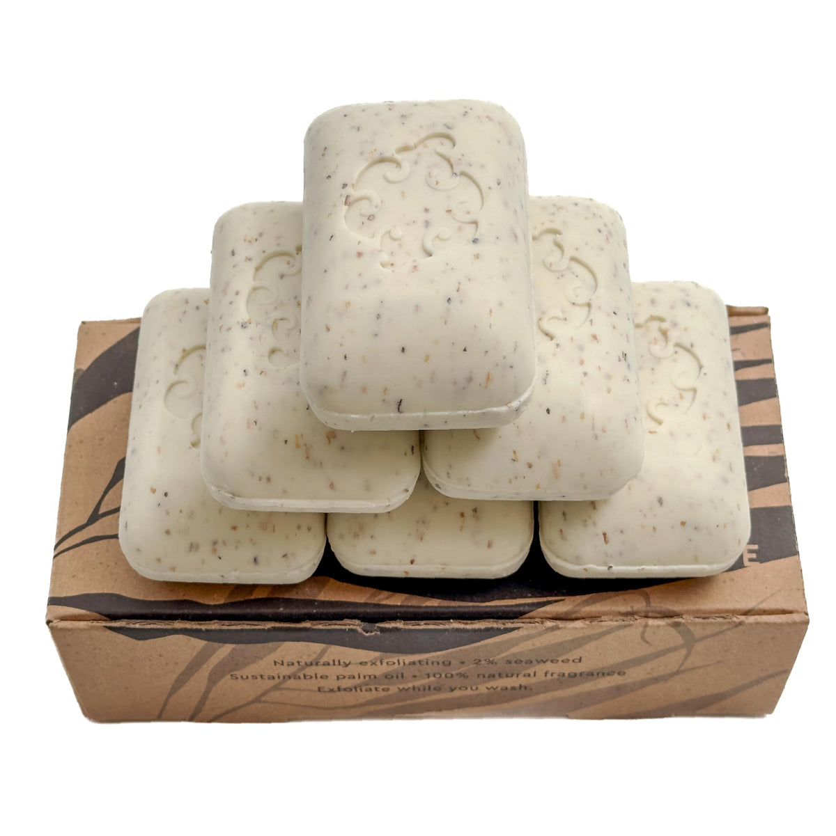 Baudelaire Loofah Soap Bar 6 Pack - Minty Fresh Shea Butter & Seaweed, Moisturizing Triple-Milled