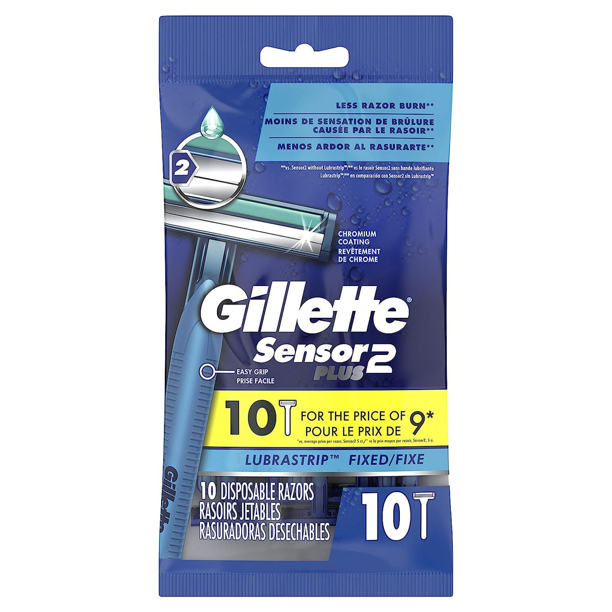 Gillette Sensor2 Plus Disposable Razors For Men, 10 Count, Silver, Smooth Shave