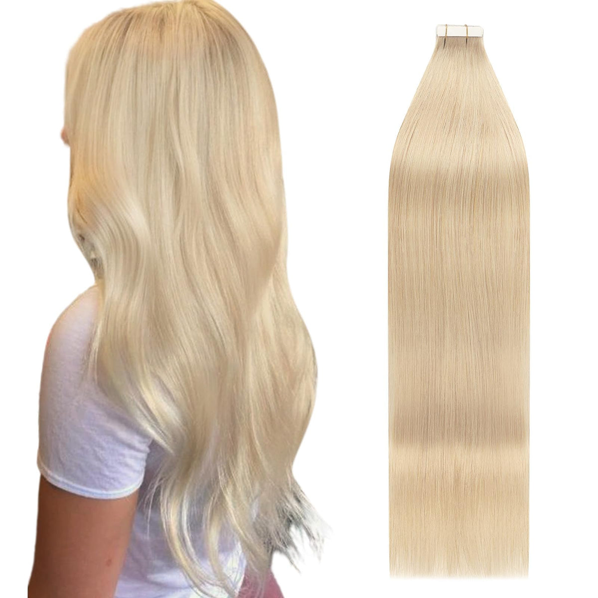 Ymeyme 18&quot; Tape In Hair Extensions - Human Hair Seamless Skin Weft #613 Bleach Blonde 50G 