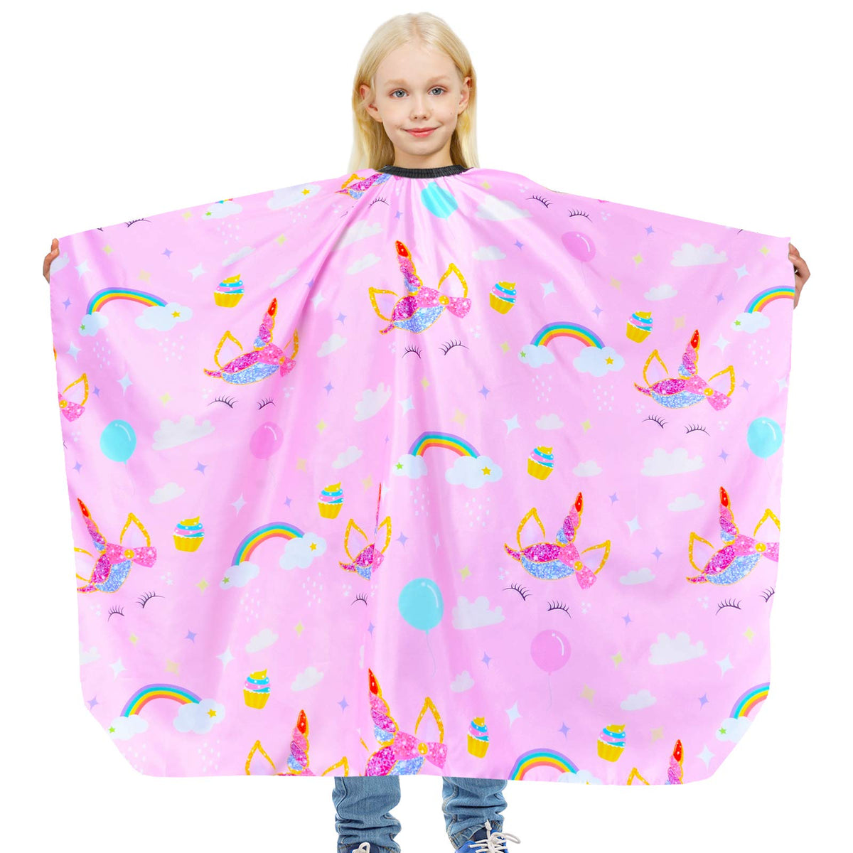 Pamaid Kids Unicorn Haircut Cape - Waterproof Barber Cover, Adjustable Snap Closure, Pink 39.3X47.2&quot;