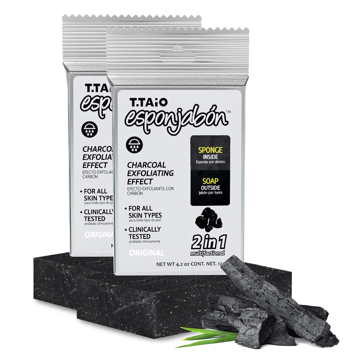 T.Taio Charcoal Soap Sponge - Cleansing Shower Scrubber For Foot, Elbow, & Face - 4.2 Oz