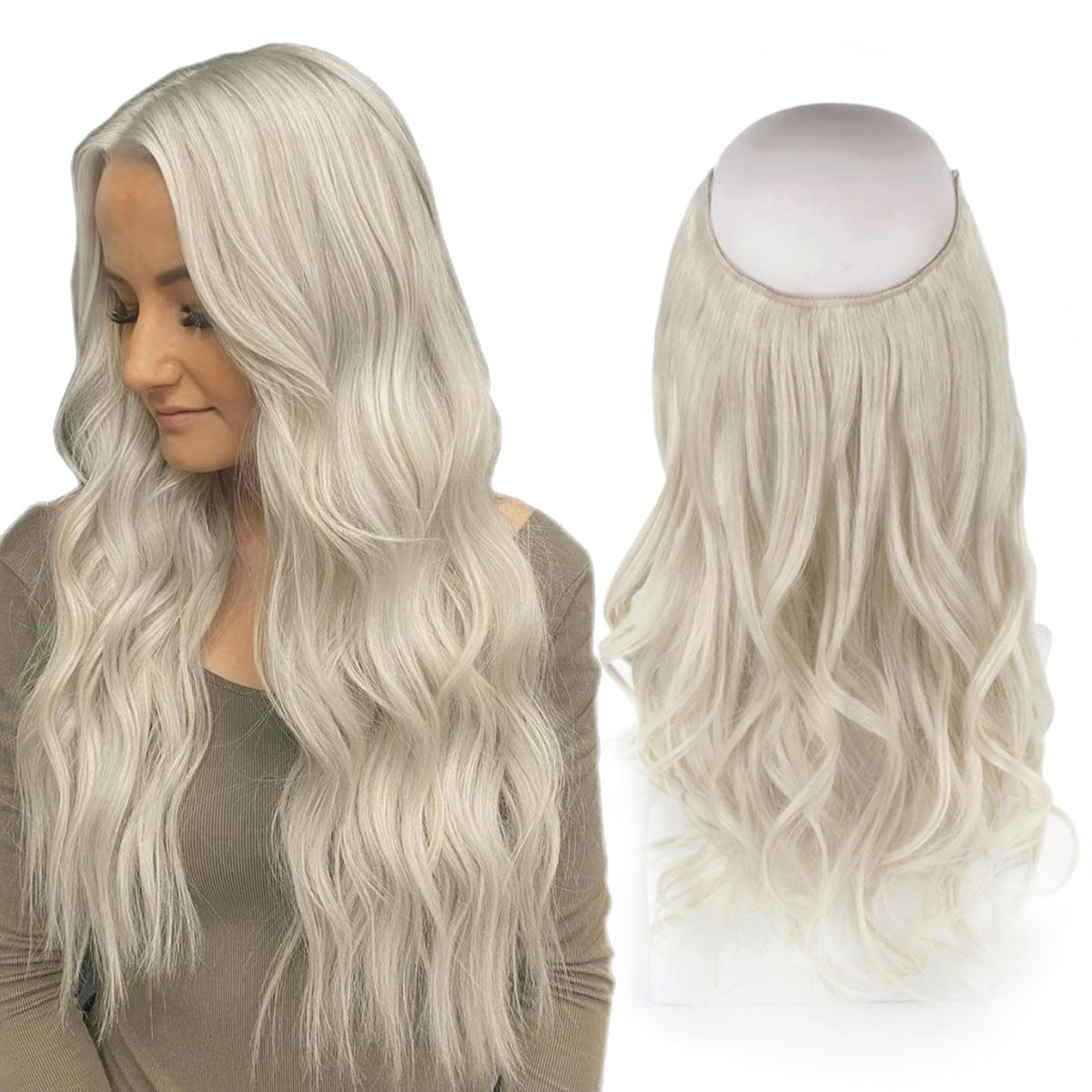 Sassina 12 Inch Invisible Wire Hair Extensions - Real Human Hair, #1000 White Blonde, 70g