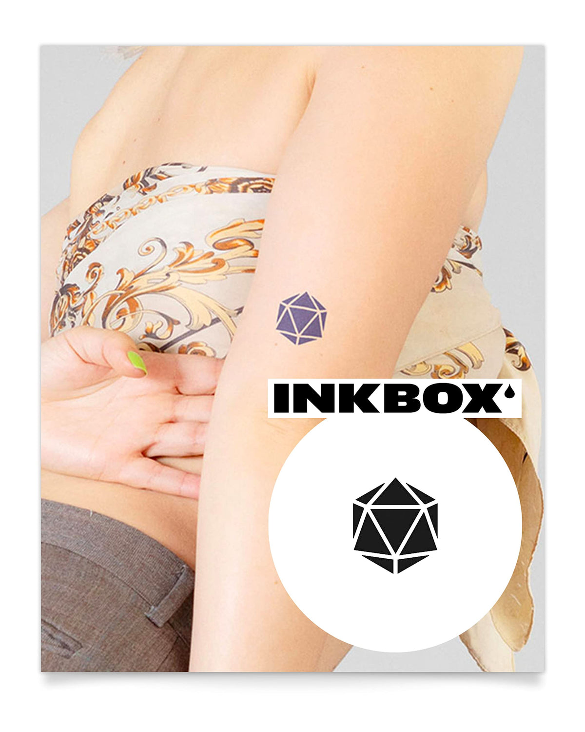 Inkbox Dee Twenty Temporary Tattoo - Water-Resistant, Semi-Permanent Dungeons & Dragons Design, 2X2In