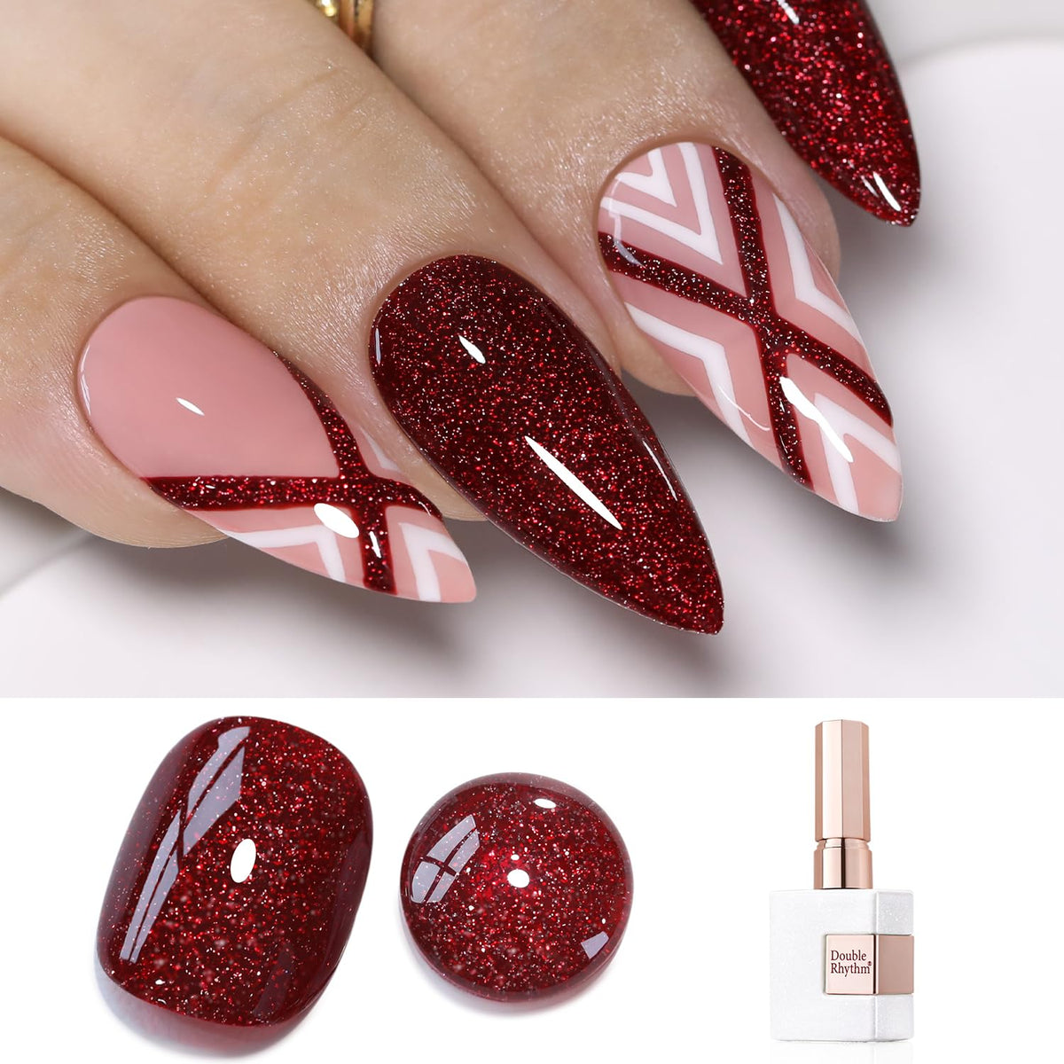 Double Rhythm Burgundy Glitter 15Ml Gel Polish - Holographic Magnetic Nail Art For Diy & Salon