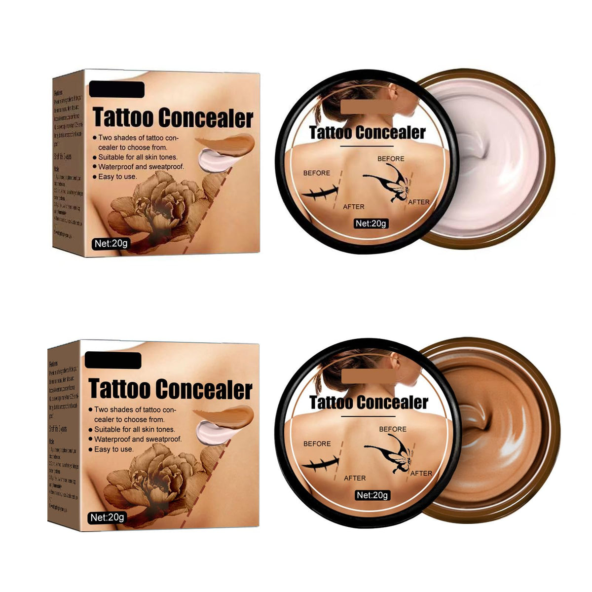 Nusitryco Waterproof Tattoo Cover Up Concealer For Scars & Dark Spots, 2 Pcs, Unisex