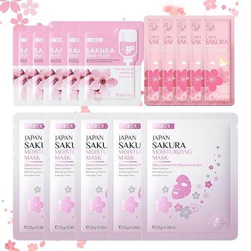 Isherbin Sakura Face Mask Set - 15 Korean Sheet Masks For Hydrating & Soothing Skin Care