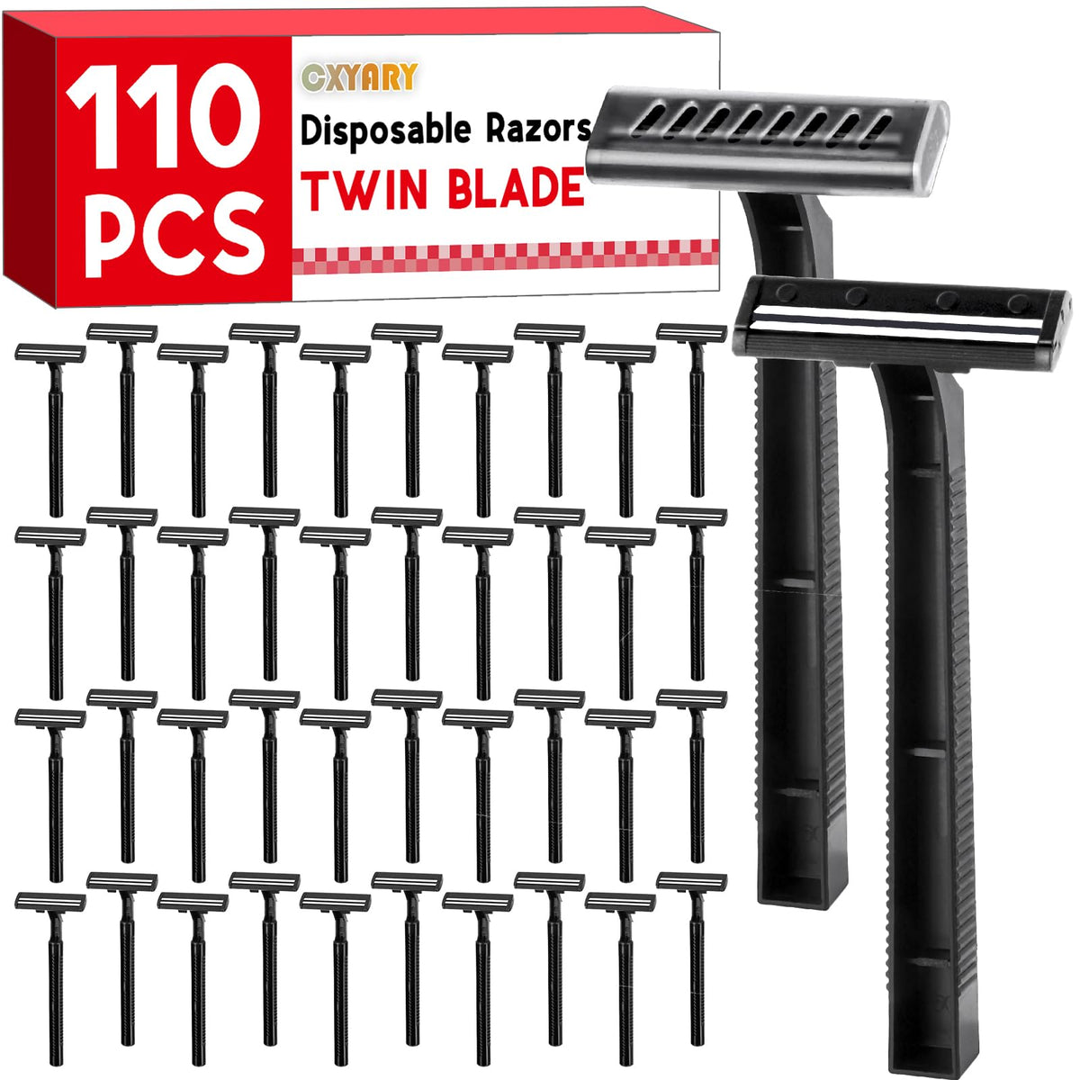 Cxyary 110 Pcs Twin Blade Disposable Razors For Men & Women, Stainless Steel, Black