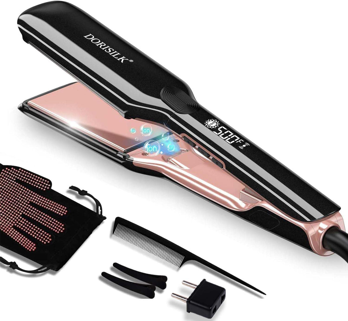 DORISILK 500°F Ceramic Hair Straightener & Curler, Fast Heating, Frizz-Free, Green