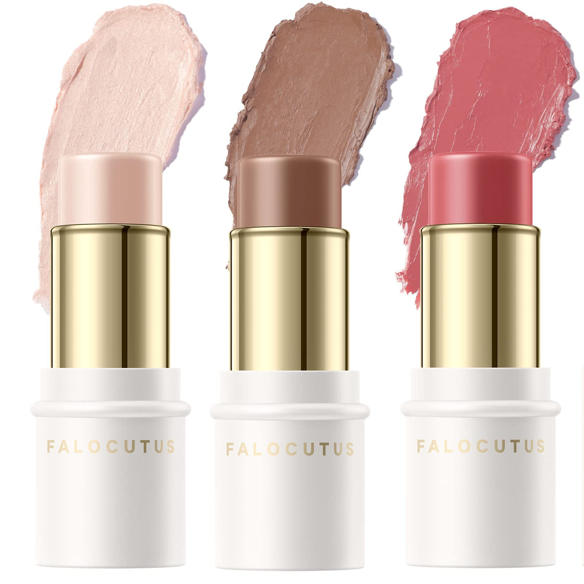 Falocutus 3 Pcs Contour Stick Set - Cream Blush & Highlighter, Long Lasting Face Makeup